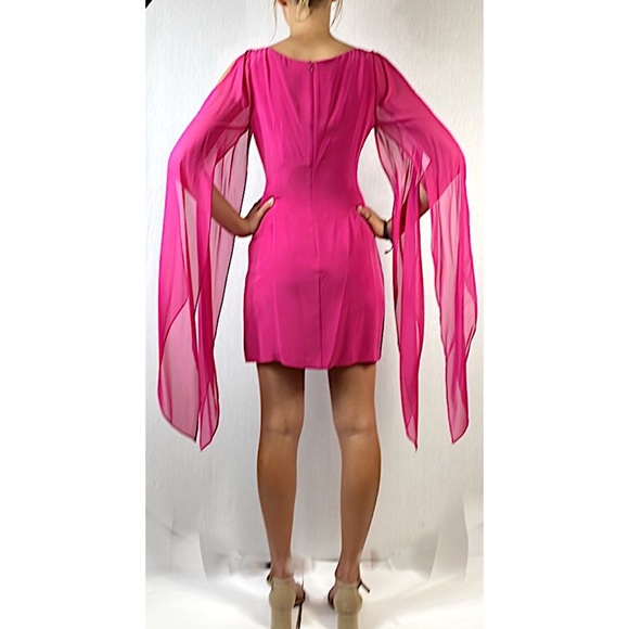 Patricia Field Dresses & Skirts - Patricia Field 100% silk dramatic open angel wing fuchsia mini dress